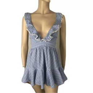 Raised by Wild boho jumpsuit shorts blue, white stripes